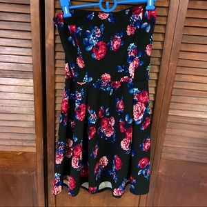 Black Mini Floral Strapless Dress